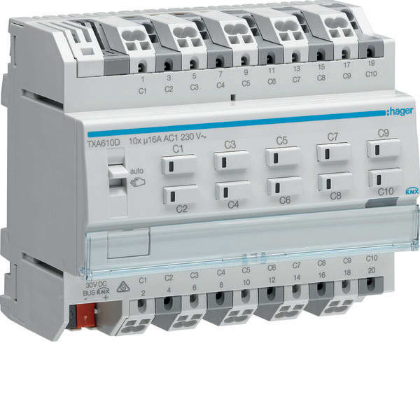 HAGER - HAGTXA610D MOD.KNX TP 10 OUT 16A AC1 230V C-LOAD 6M